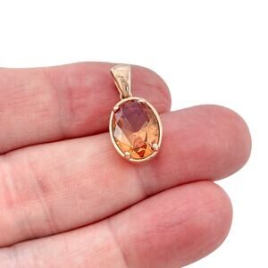 Vintage Rose Gold-Tone Sterling Silver 925 Peach Cubic Zirconia Pendant
